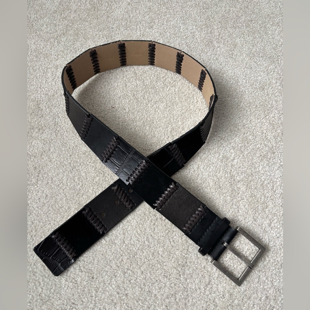 Nine West Genuine Leather Belt Black Western Stitch Medium